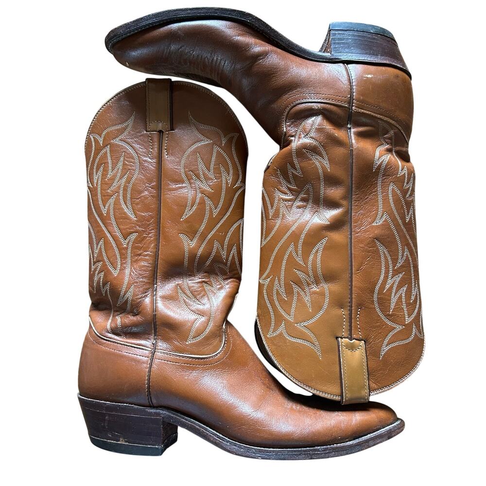 Justin Mens Size 10D Brown Leather Cowboy Boots Pointed Toe Western Cowboy